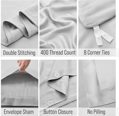 Bella Coterie Luxury Bamboo Viscose King Size Duvet Cover Set | 100% Organically Grown | Corner Ties | Ultra Soft | Cooling | Two Pillow Shams | 106 x 94 | No Insert [Grey Mist]