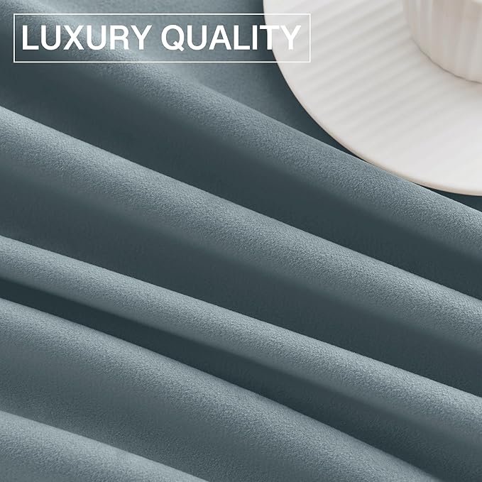 StangH 62 inches Wide Stone Blue Velvet Curtains for Sliding Door, Soft Room Darkening Privacy Protect Drapes for Window Door Covering/Living Room/Office Divider, W62 x L84, 2 Panels