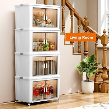 5 Tier 540 Qt Storage Bins with Lids - Stackable Storage Bins, Large Plastic Storage Boxes for Toy, Closet, Open Front Storage Bin with Wheels Suitable for Garage, Bedroom, Living Room, Camping