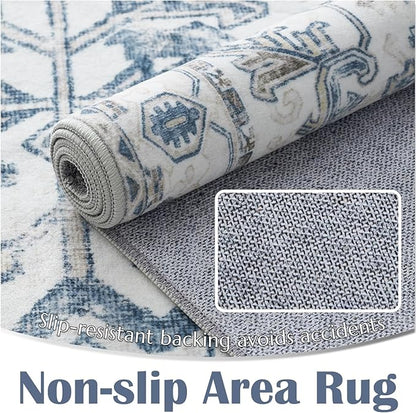 jinchan Lima Kitchen Runner Rug 3x8-2pcs, Bohemian Hallway Washable Rug Floral Non Slip with Rubber Backing Vintage Carpet Runner for Bedroom Bathroom Laundry Room Living Room Decor Blue