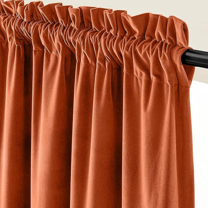 Lazzzy Halloween Blackout Velvet Curtains Orange Fall Decor Thermal Insulated Curtains Living Room Curtains 2 Panel Sets 96 Inch Long Room Darkening Window Treatments Drapes Burnt Pumpkin