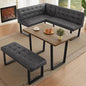 3-Piece Corner Dining Table Set with Bench, 70 Inch Space-Saving Breakfast Nook for Kitchen & Dining Room(Walnut Table & R-Seat Grey Bench)