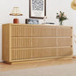 Long Dresser for Bedroom, Large Fluted Dresser with 9 Drawers, 58" Wide Modern Chest of Drawers, Wood Closet Clothes Storage Organizer, Wooden TV Stand for Living Room, Boho, Natural Oak