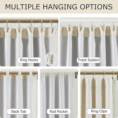 Vision Home Natural Linen Full Blackout Curtains for Bedroom Living Room Darkening Energy Efficient Window Panels 72 inch Thermal Insulated Rod Pocket Back Tab Linen Drapes 56" Wx72 Lx2
