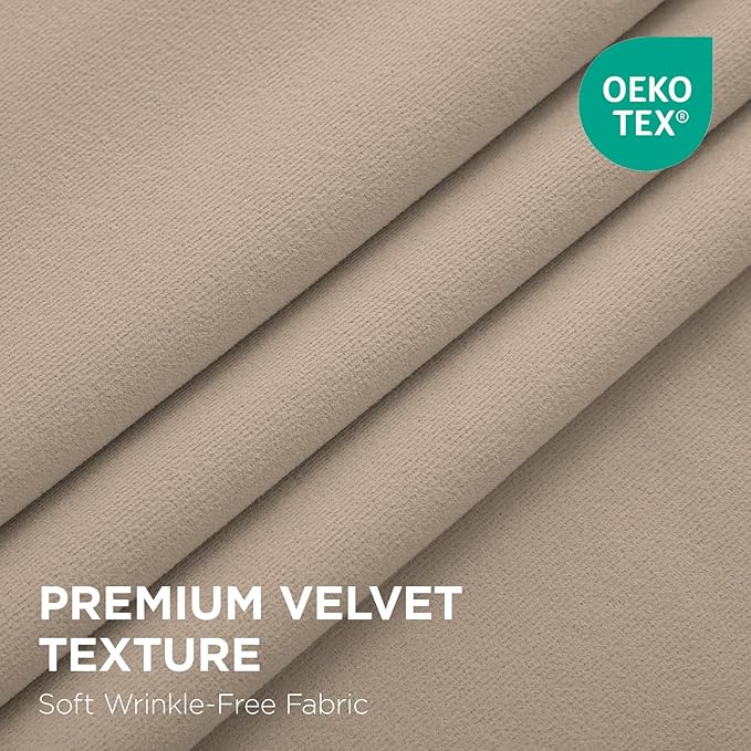 Joydeco Beige 100% Blackout Curtains 90 Inch 2 Panels, Luxury Thermal Beige Velvet Curtains for Bedroom Living Room, Soundproof Blackout Window Drapes, Rod Pocket & Back Tab (52W x 90L)