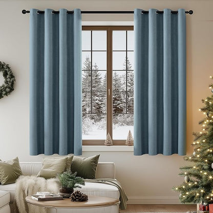 ChrisDowa 100% Blackout Blue Solid Curtains 63 Inches Long 2 Panels for Bedroom Living Room,Farmhouse Room Darkening Thermal Insulated Soundproof Grommet Top Window Treatment Drapes,52x63