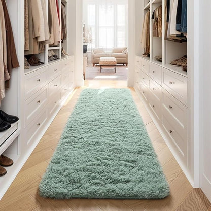 PAGISOFE Machine Washable Sage Green Runner Rugs for Bedroom Living Room Plush Fluffy Rug 2x6 Ft, Soft Carpet for Hallway, Non-Slip Indoor Floor Rugs for Nursery Kids Girls Room Home Decorative, Green