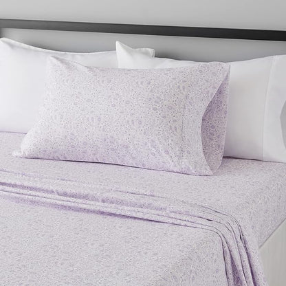 Amazon Basics Lightweight Super Soft Easy Care Microfiber Bed Sheet 3 Piece Set with 14" Deep Pockets - Twin XL, Lavender Paisley (Pack of 4)
