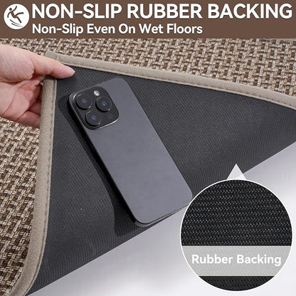 Door Mat 24"x35", Dirt Resistant and Absorbent, Non-Slip Rubber Backing Floor Mats, Easy Clean Low-Profile Doormat for Entryway, Front Door, Inside Entrance, Brown