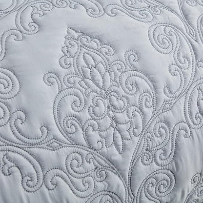 CHIXIN Bedspread Coverlet Quilt Set Full Size - Lightweight Bedding Cover - Beautiful Stitching - 5 Piece Reversible Bedspread - Luxury Damask Paisley Pattern (Full, Light Grey)