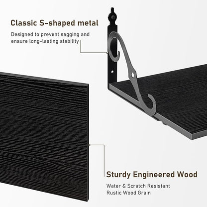 Dreamland Deep Floating Shelves, 40" W x 12" D Wall Shelves Set of 2, Wide Display Shelf Wall Mounted with Brackets, Bookshelf for Living Room, Bathroom, Bedroom, Black