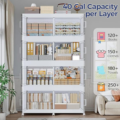 120GAL Extra Large Storage Bins with Lid, 480Qt Stackable Closet Organizers and Drawers, Collapsible Storage Bins with Wheels, Folding Containers for Home, Kitchen Office, 3Pack White