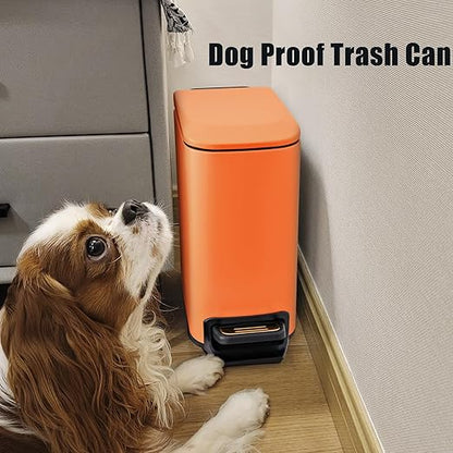 Cesun Small Bathroom Trash Can with Lid Soft Close, Step Pedal, 6 Liter / 1.6 Gallon Stainless Steel Garbage Can with Removable Inner Bucket, Anti-Fingerprint Finish (Matt Orange)