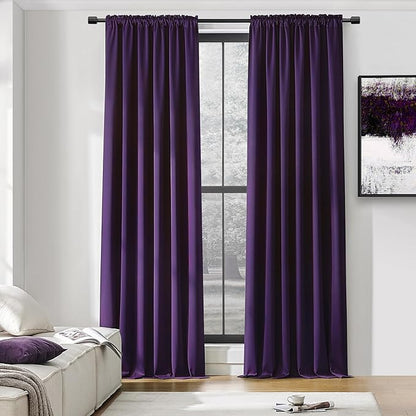 DONREN Room Darkening Window Curtain Panels for Bedroom - Rod Pocket Blackout Solid Curtains for Dining Room(Purple,52 W x 96 L 2 Panels)