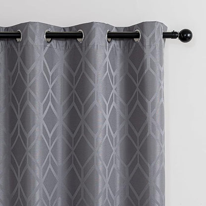 Amazon Basics Jacquard 2-Piece 100% Blackout Curtains, Living Room and Bedroom Drapes, Thermal Insulated Window Treatment, 42"x63", Grey