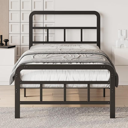 12 Inch Twin XL Bed Frames with Headboard and Footboard, No Box Spring Needed, Heavy Duty Metal Mattress Foundation, Noise Free, Easy Assembly, Black