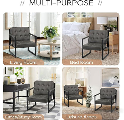 COLAMY Modern Accent Chair, Accent Arm Chair for Living Room, Comfy Leather Armchair with Metal Legs for Bedroom Reception Waiting Room, Grey