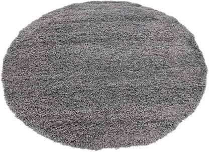 Unique Loom Solid Shag Collection Area Rug (6' 1" Round, Graphite Gray)
