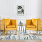 Velvet Modern Accent Chairs Set of 2, Upholstered Barrel Armchair Mid Century with Pillow for Living Room, Comfy Single Vanity Chair with Metal Gold Legs for Bedroom, Yellow
