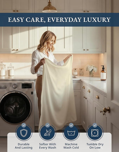 100% Egyptian Cotton King Size Sheets Set – Luxury 1000 Thread Count Ultra Soft & Durable Christmas Sheets King Size, Silky Sateen Weave, Snug Fit 15" Deep Pocket, Hotel Comfort at Home - Ivory