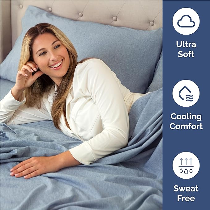 Twin XL 4 Piece Sheet Set - Cooling & Breathable - Hotel Luxury Bedding, Includes Fitted Sheet for Women, Men, Kids & Teens - 1 Flat, 1 Fitted Sheet, 2 Pillowcases w/Deep Pockets - Heathered Blue