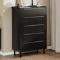 48" Tall Black Dresser for Bedroom, Modern 5 Drawer Chest of Drawers with Wood Grain Finish, Slim Vertical Storage Cabinet with Raised Edge Top, Anti-Tip Kit