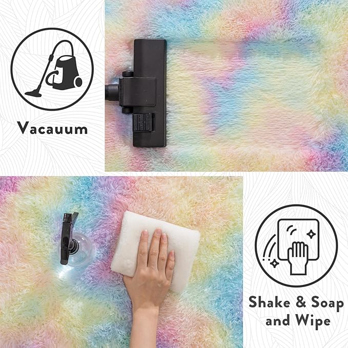 Fluffy Rainbow Rug for Girls Bedroom, 4x6 Cute Colorful Shag Rug for Kids Room, Soft Fuzzy Shaggy Rugs for Living Room Home Decor