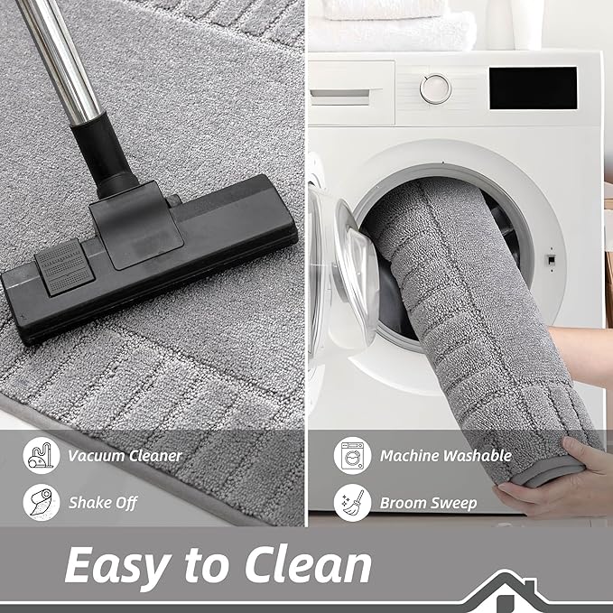 BEQHAUSE Door-Mat-Non-Slip Dirt Trapper Door Mats Low-Profile Front Door Mat Absorbent Floor Mats for Entryway Washable Mud Resistant Home Entrance Doormat, Light Grey, 24"x60"