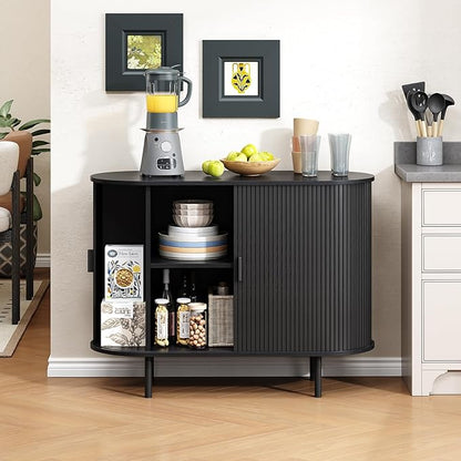 Buffet Cabinet with Storage, 40" Fluted Sideboard Buffet with Sliding Door, Coffee Bar Cabinet with Adjustable Shelf, Console Table, Accent Table for Entryway, Kitchen, Dining Room, Black