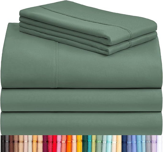 LuxClub 5 PC Split King Sheet Set, Deep Pockets Wrinkle Free Cooling Bed Sheets Hotel Bedding for Women, Men, Includes 2 Fitted Sheet, 1 Flat Sheet and 2 PillowcasesSoft Tree Moss Green