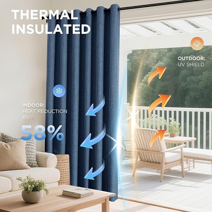 Joydeco Blackout Curtains 120 Inches Long 2 Panels Burg, Room Darkening Curtains for Bedroom, 100% Black Out Textured Thermal Drapes Privacy Protection 2 Panels Set(W52 x L120 Inch, Navy Blue)