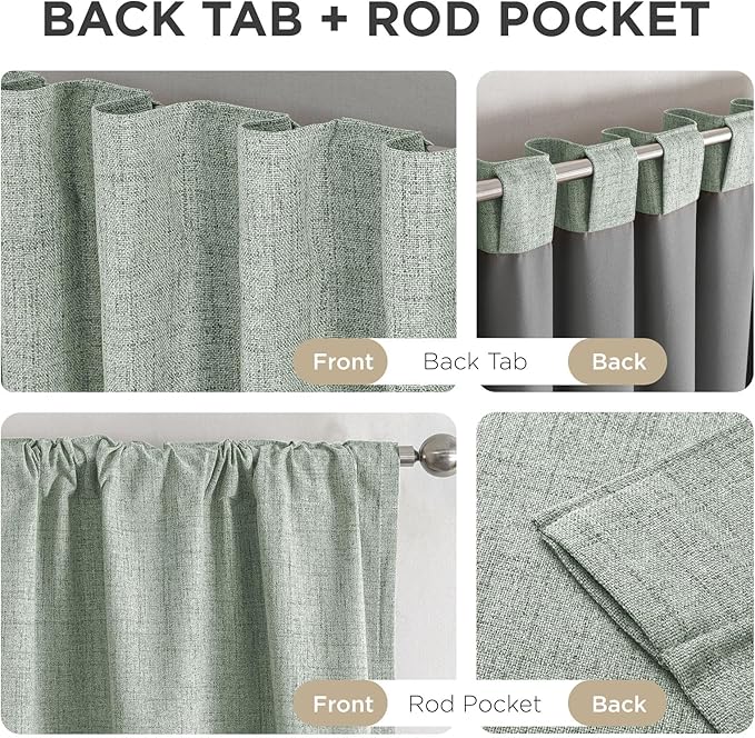 Joydeco Linen Blackout Curtains for Bedroom - 100% Light Blocking 1 Panels, Sage Green Drapes 70" W x 90" L, Thermal Insulated Room Darkening Curtains for Living Room, Rod Pocket & Back Tabs
