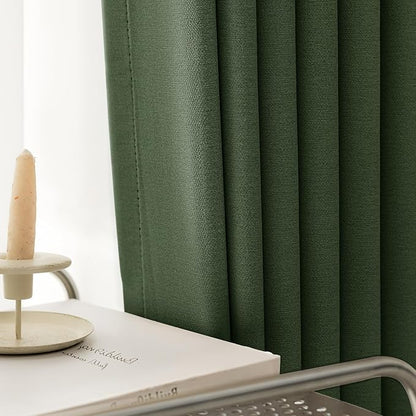 100% Blackout Curtains 102 inch Length 2 Panels for Living Room, Linen-Look Textured Room Darkening Thermal Insulated Noise Reduction Farmhouse Drapes for Bedroom (W52xL102, Olive)