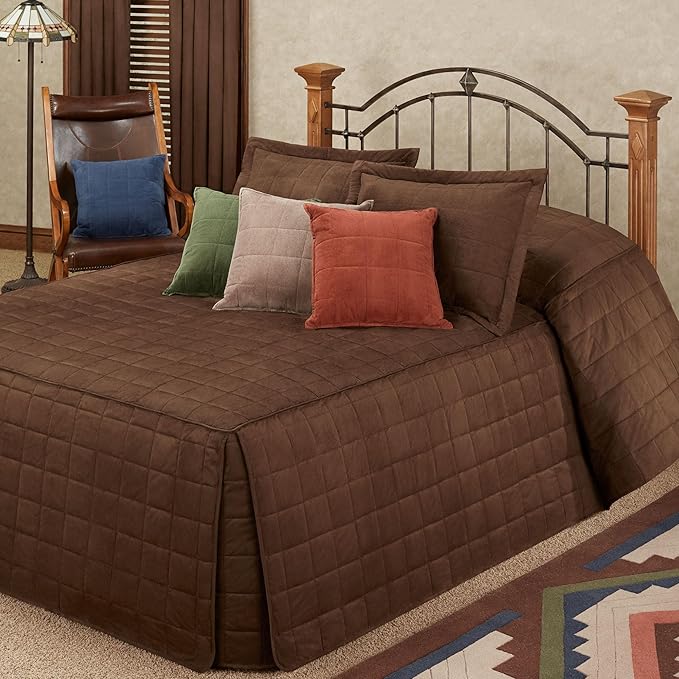 Touch of Class Camden Luxury Bedding | Neutral Chocolate Brown Color | Grande Fitted Bedspread | Faux Suede Box Quilted Design | Designed 3 Piece Set Includes Cal King Bedspread and 2 King Shams
