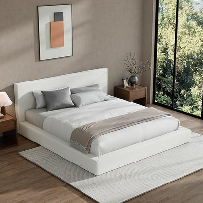 RECCI Cloud Upholstered King Bed Frame with Headboard, 5 Inch Foam Padded Platform, No Box Spring, Easy Assembly (Snow White)