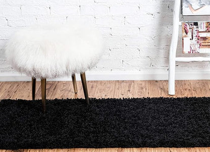 Unique Loom Solid Shag Collection Area Rug (2' 6" x 13' 1" Runner, Jet Black)