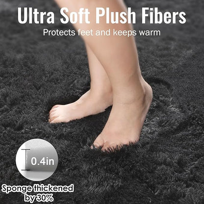 PAGISOFE 6x9 Fluffy Bedroom Rugs Black Modern Living Room Machine Washable Area Rug Fuzzy Shaggy Carpet Indoor Plush Nursery Rugs for Kids Room Furry Floor Rug for Boys Carpet for Teen Dorm Room Decor