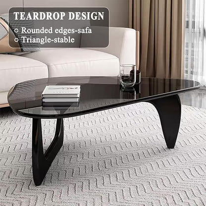 Modern Glass Coffee Table for Living Room, Mid Century Coffee Table, Small Coffee Table, Suitable for Bedroom Living Room Reception Office Tables (Black/Grey, Medium)