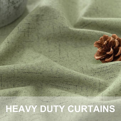 Light Sage Green Short Blackout Curtains for Small Bathroom Window Kitchen Door Back Tab Pocket 45 Inch Length 2 Panel Linen Look Noise Reducing Dampening Vintage Moody Curtain for Room Divider Closet