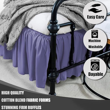 TSUTOMI Bed Skirt Queen Size Ruffled Bed Skirt with Split Corners, 14 Inch Drop Dust Ruffle Bed Skirts with Platform, Gathered Style, 100% Microfiber, Navy Blue