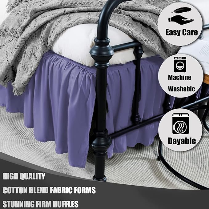 Navy Blue Bed Skirt Queen Size Ruffled Bed Skirt with Split Corners, Queen Bed Skirt 16 Inch Drop, TSUTOMI Queen Size Bed Skirt Navy Blue for Ruffled Bed Skirt with Split Corners, Bed Skirt Queen Size