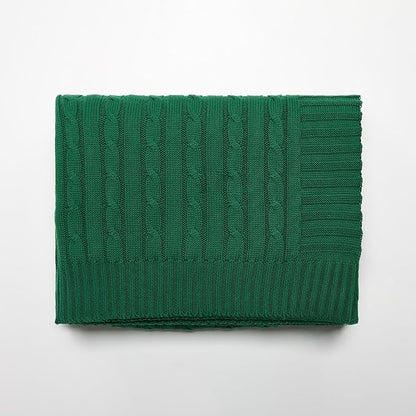 100% Cotton Cable-Knit Throw Blanket: 60" x 70", Ultra Soft, Breathable, All-Season Comfort & Versatility, Ideal for Couch, Bed, Travel and Gifting (Green)