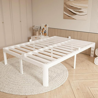16 Inch Bed Frame King Size with Metal Gaskets, Anti-Slip Mattress Stopper, No Box Spring Needed, Heavy Duty Steel Support 3500 LBS, DIY Headboard, Round Corner Leg, Easy Assembly, White