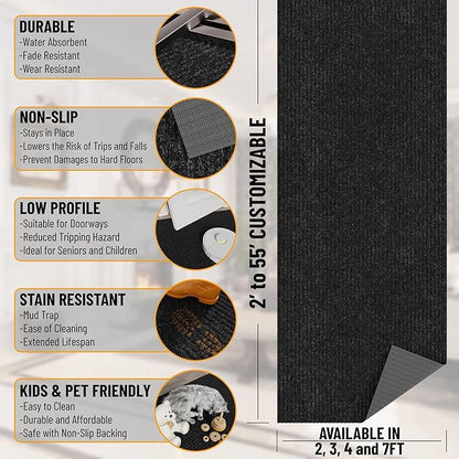 Ottomanson 3'11" x 29' Hallway Runner with Scraper Pile - Extra Durable Non-Slip Rug Mat for Indoor & Outdoor Use - Ideal for Kitchen, Entryway & Garage - High-Traffic Carpet, Black