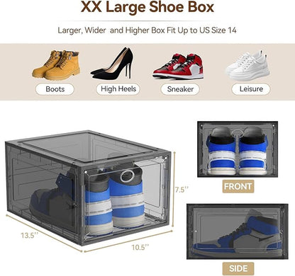 XX Large Clear Shoe Storage Box Organizer for Closet, 9 Pack Thicken Hard Plastic Stackable Shoe Sneaker Rack Display Case Container Bins Organizer, Easy Assembly, Grey