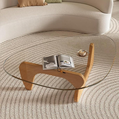 Modern Glass Coffee Table for Living Room, Mid Century Coffee Table, Small Coffee Tables, Suitable for Bedroom Living Room Reception Office Tables (Wood/Transparent, Medium)