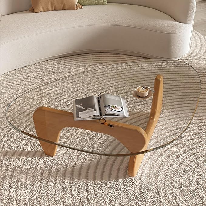 Modern Glass Coffee Table, Mid Century Small Coffee Table, Coffee Table for Living Room,Suitable for Bedroom Living Room Reception Office Tables (Wood/Transparent, Small)