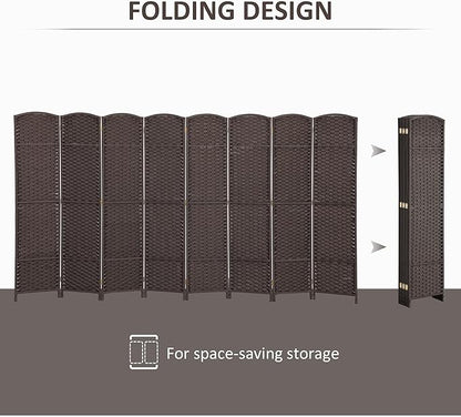 HOMCOM Room Divider, 8 Panel Folding Privacy Screen, 5.6' Tall Freestanding Wall Partition for Home Office, Bedroom, Brown