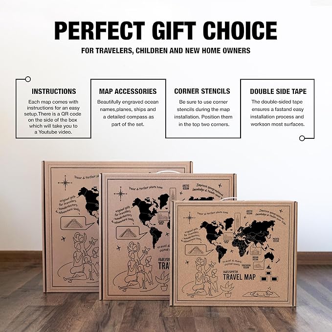 Handmade 3D Wood World Map Wall Art Large Wall Decor Track Your World Travels - Special for Home, Kitchen and Office (X-Large, Nordik)