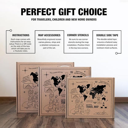 Handmade 3D Wood World Map Wall Art Large Wall Decor Track Your World Travels - Special for Home, Kitchen and Office (Medium, Oak)